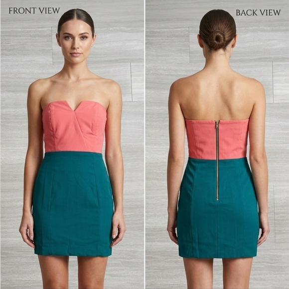 Audrey 3+1 Dresses & Skirts - Audrey 3+1 Strapless Coral and Teal Colorblock Dress